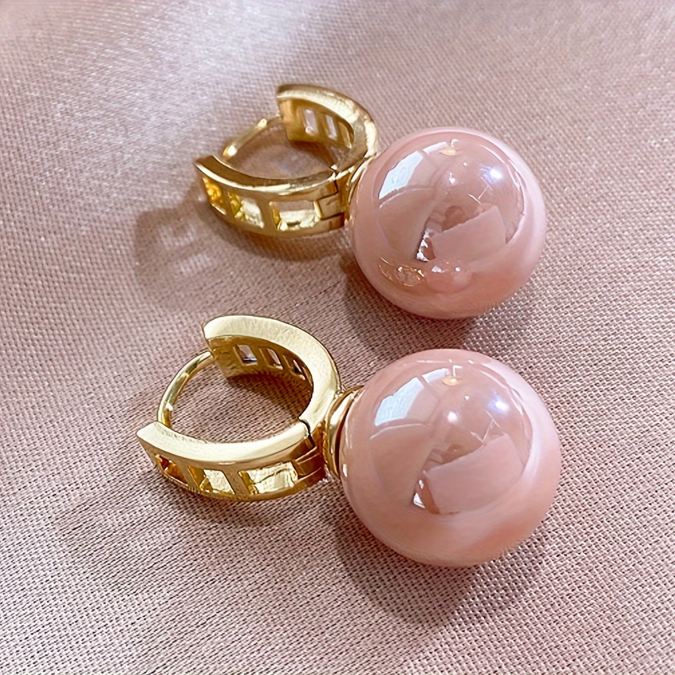 Pink Pearl Hoop Earrings Copper Jewelry for Women